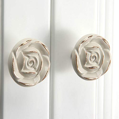 Joyindecor Antique Euro Rose Cabinet Knobs with Backplate, Vintage Kitchen Zinc Alloy Flower Drawer Pull Handles for Dresser Vanity Nightstand Cupboard Wardrobe, 4 Pack (Golden Edge) - Image 3