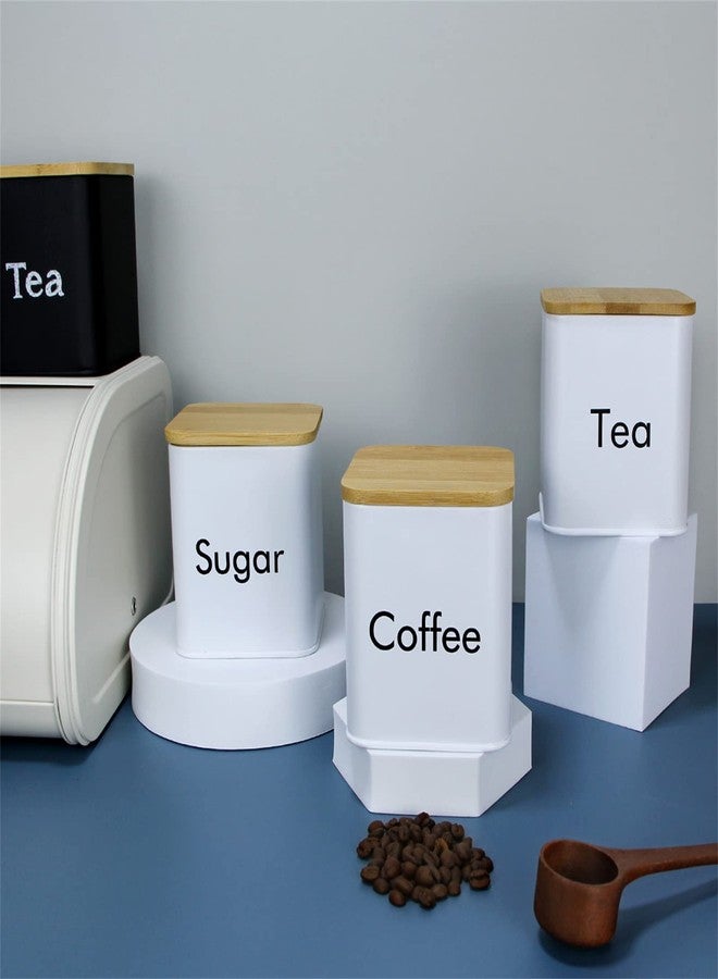 SOTECH Kitchen Storage Jars 3 pcs White Coffee Sugar Tea Containers Set Square Metal Farmhouse Canister with Lid - Image 4