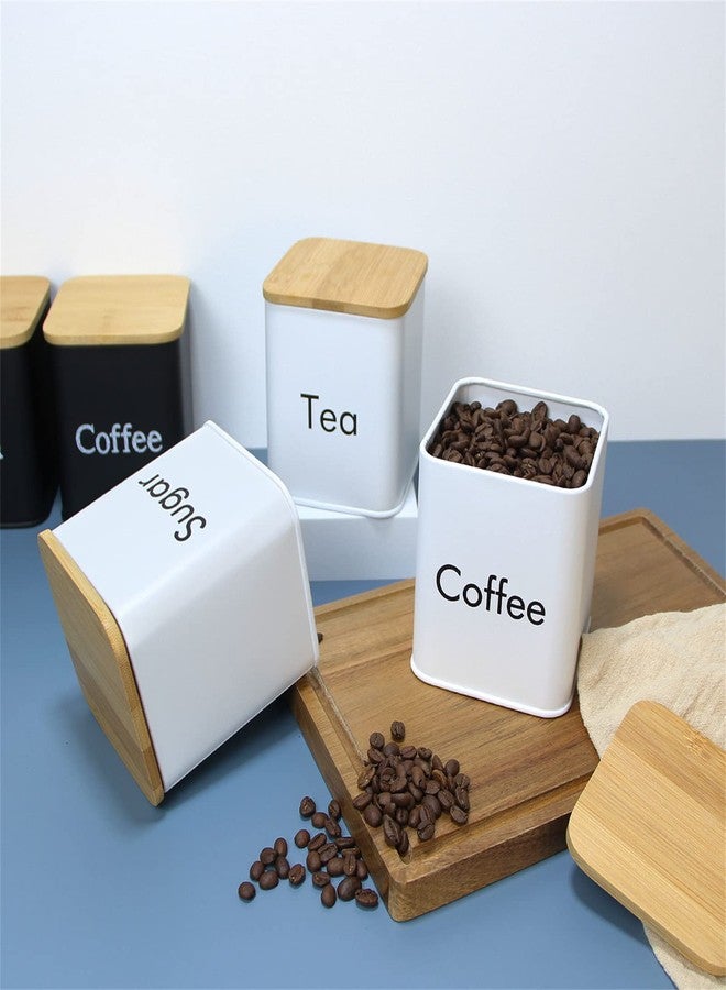 SOTECH Kitchen Storage Jars 3 pcs White Coffee Sugar Tea Containers Set Square Metal Farmhouse Canister with Lid - Image 3