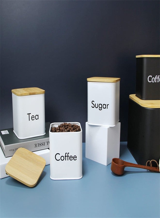 SOTECH Kitchen Storage Jars 3 pcs White Coffee Sugar Tea Containers Set Square Metal Farmhouse Canister with Lid - Image 5