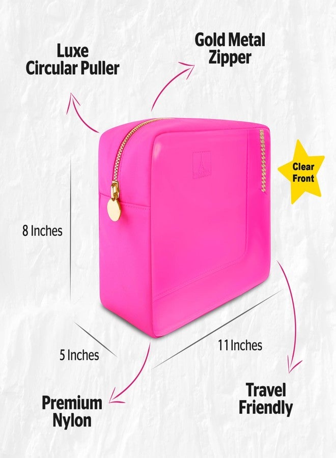 DANCOUR Clear Makeup Bag Large Makeup Bag Big Makeup Bag Large Pouch Clear Pouch Large Cosmetic Bag Huge Cosmetic Pouch Clear Cosmetic Bag Travel Case Pouch Travel Cosmetic Case TSA (Large, Hot Pink) - Image 3