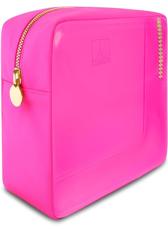 DANCOUR Clear Makeup Bag Large Makeup Bag Big Makeup Bag Large Pouch Clear Pouch Large Cosmetic Bag Huge Cosmetic Pouch Clear Cosmetic Bag Travel Case Pouch Travel Cosmetic Case TSA (Large, Hot Pink) - Image 1