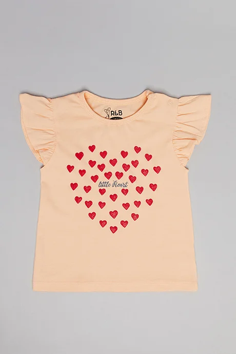 أر أند بي Printed Top with Crew Neck and Flutter Sleeves