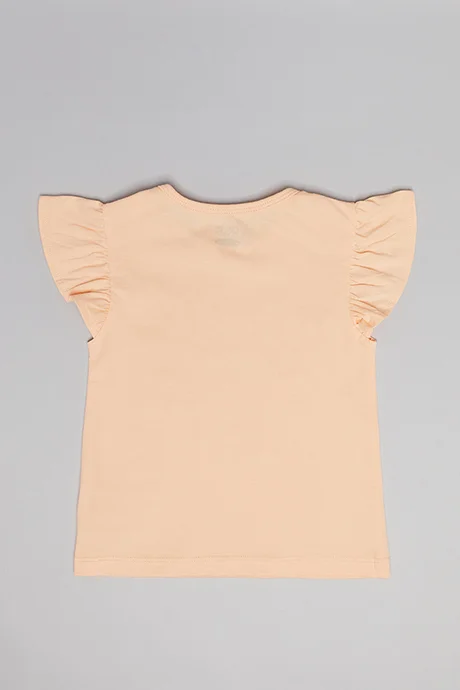 أر أند بي Printed Top with Crew Neck and Flutter Sleeves