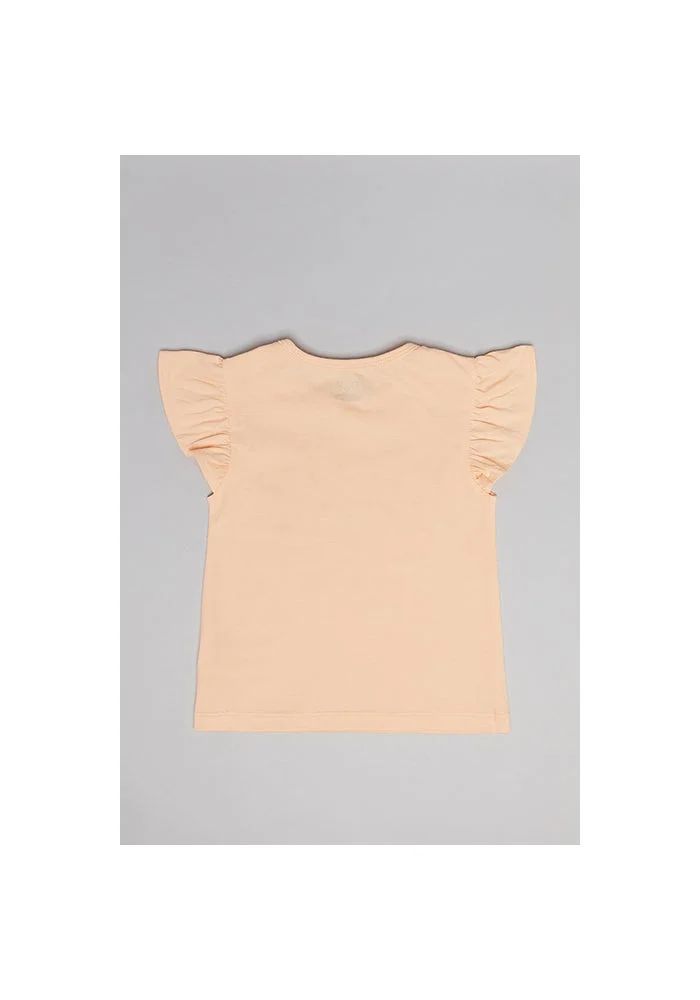 أر أند بي Printed Top with Crew Neck and Flutter Sleeves