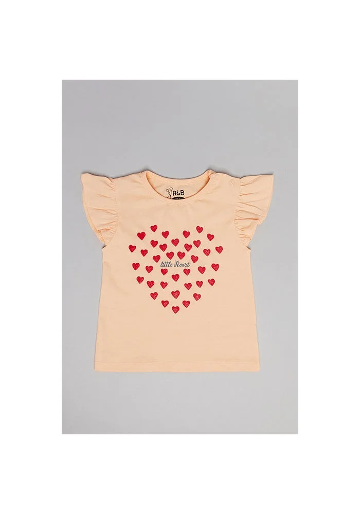 أر أند بي Printed Top with Crew Neck and Flutter Sleeves