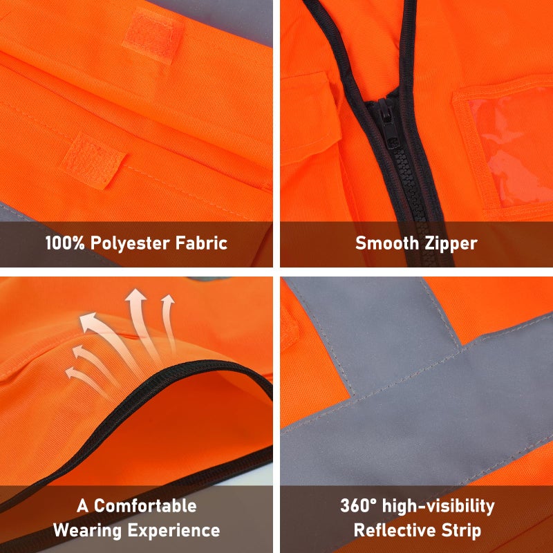 Lehueos High Visibility Vest Safety Vest with Pockets and Zipper Meets ANSI/ISEA Standard (1, Orange-Red, Large) - Image 3