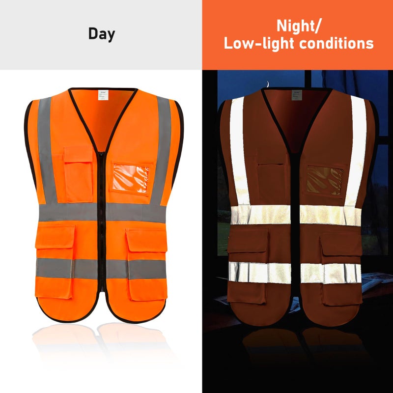 Lehueos High Visibility Vest Safety Vest with Pockets and Zipper Meets ANSI/ISEA Standard (1, Orange-Red, Large) - Image 4