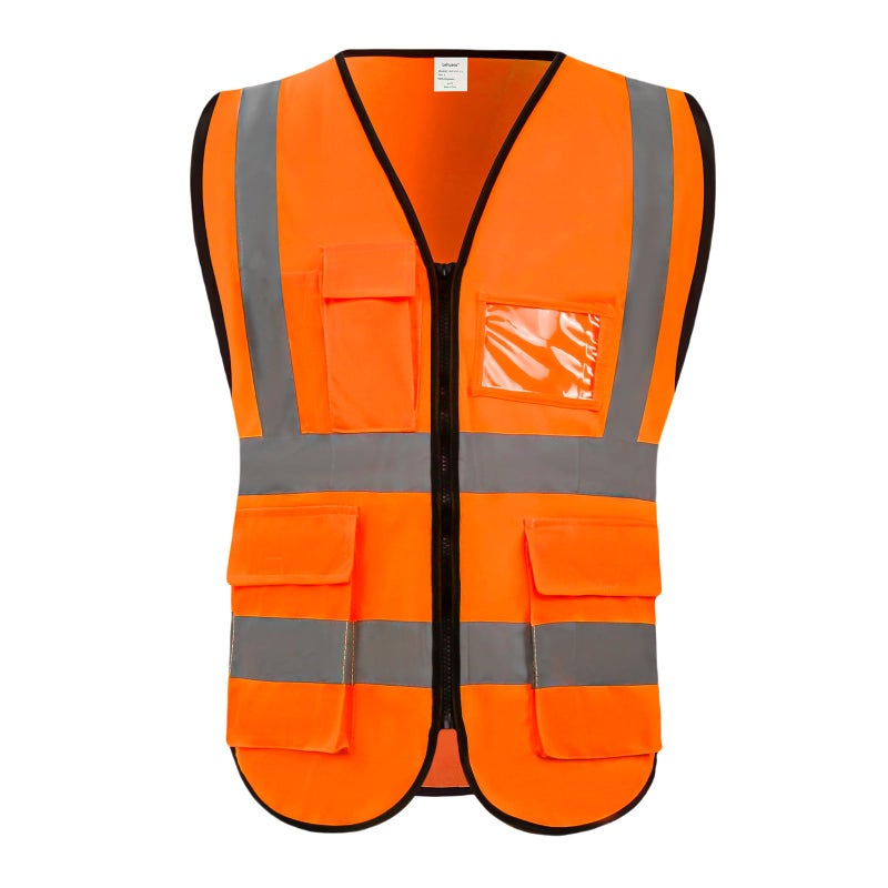 Lehueos High Visibility Vest Safety Vest with Pockets and Zipper Meets ANSI/ISEA Standard (1, Orange-Red, Large) - Image 1