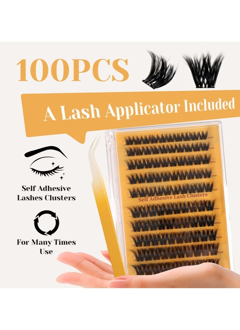 Huapan - Self Adhesive Eyelashes Clusters Kit, False Eyelashes D Curl Pre Glued Lash Clusters Wispy Lashes Kit with Tweezers for Beginners, Press On Glueless Lash Extension Kit 10 to 16mm ,100PCS - Image 1