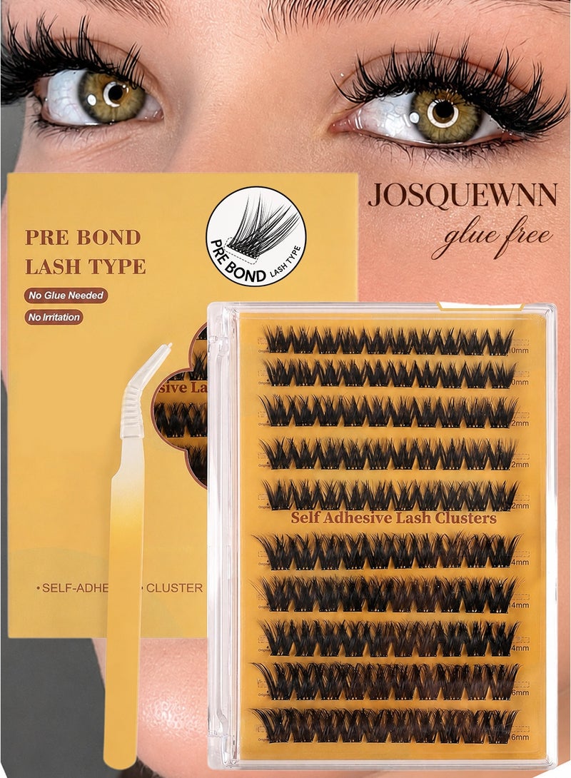 JOSQUEWNN Self Adhesive Eyelashes Clusters Kit, False Eyelashes D Curl Pre Glued Lash Clusters Wispy Lashes Kit with Tweezers for Beginners, Press On Glueless Lash Extension Kit 10 to 16mm ,100PCS - Image 1