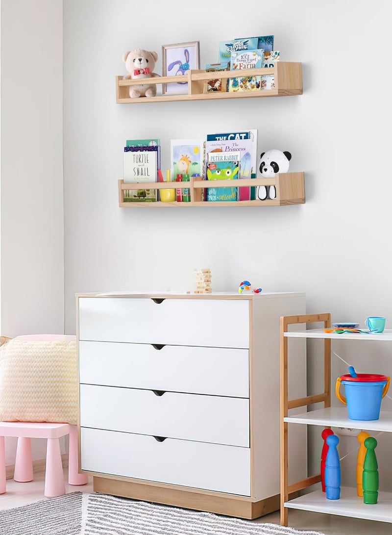 XiuWoo Wall Mounted Nursery Room Shelves Set of 2,Natural Wood Floating Book Shelves for Kids Room, Baby Book Shelf for Nursery, Kitchen Spice Rack  - Image 4