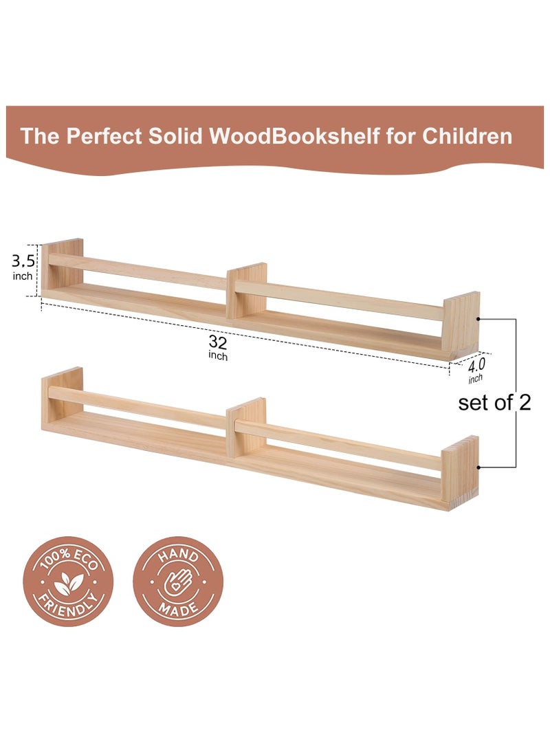XiuWoo Wall Mounted Nursery Room Shelves Set of 2,Natural Wood Floating Book Shelves for Kids Room, Baby Book Shelf for Nursery, Kitchen Spice Rack  - Image 5