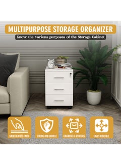 RIGID Three Drawer Mobile Pedestal Storage Unit Beige 56x40x50cm  - Image 5