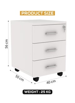 RIGID Three Drawer Mobile Pedestal Storage Unit Beige 56x40x50cm  - Image 2