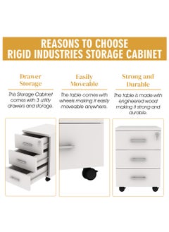 RIGID Three Drawer Mobile Pedestal Storage Unit Beige 56x40x50cm  - Image 4