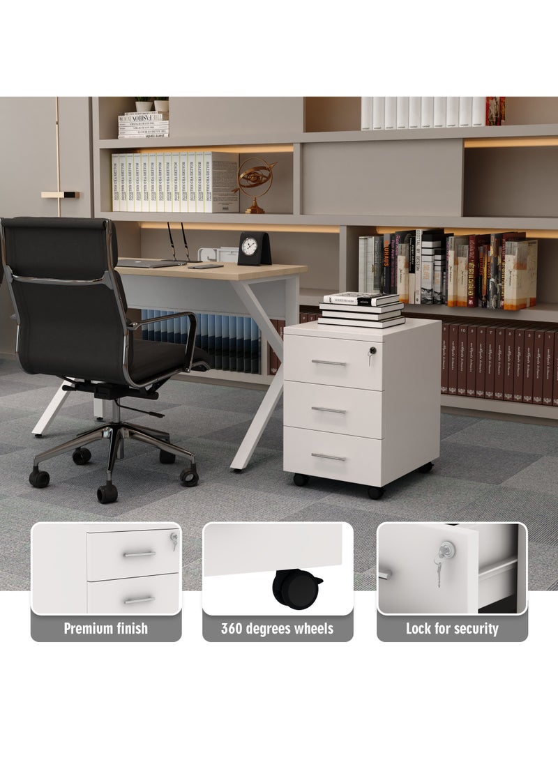 RIGID - Three Drawer Mobile Pedestal Storage Unit Beige 56x40x50cm - Image 1