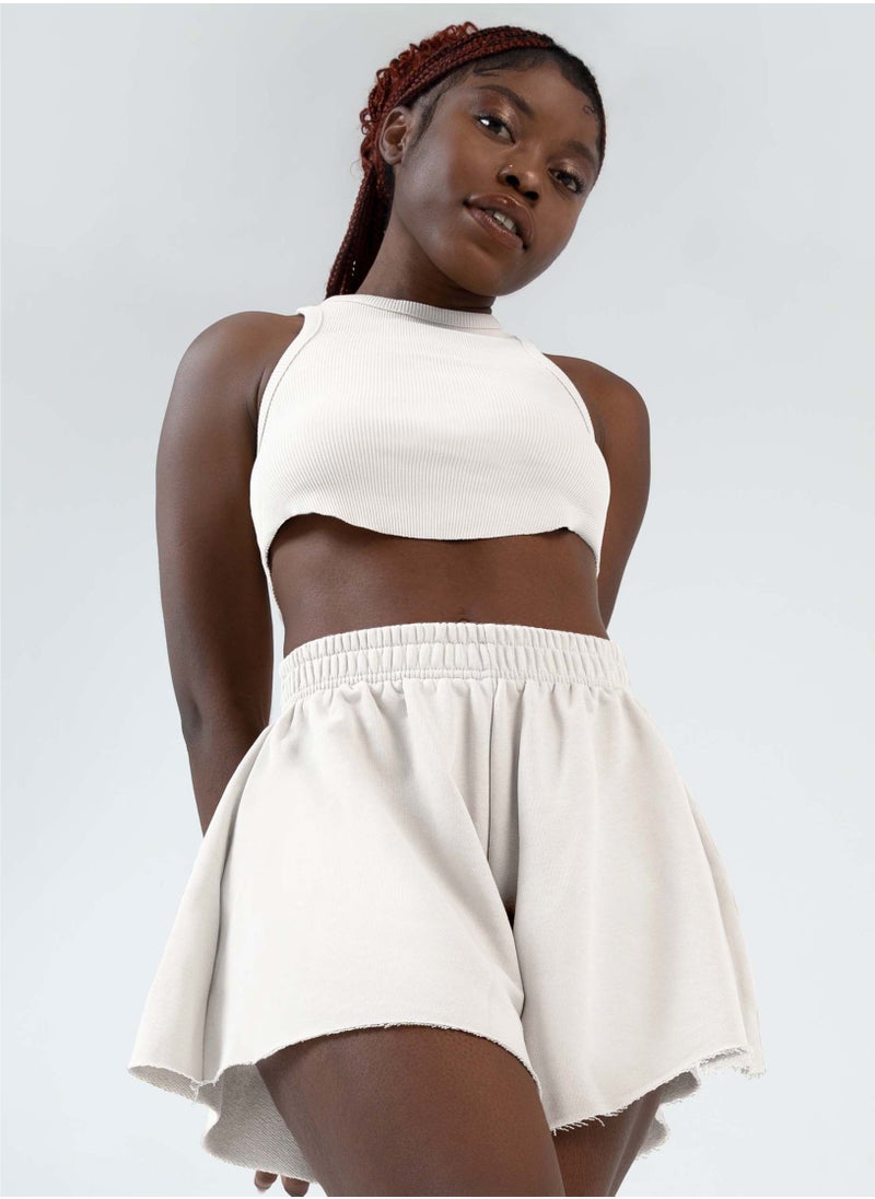 Bernessi - Casual Short and Bra Set for Women, Sport Ladie's Tracksuits for Yoga Exercises Running Fitness Jogger Workout, Lounge Crop Top and Loose Shorts White - Image 1