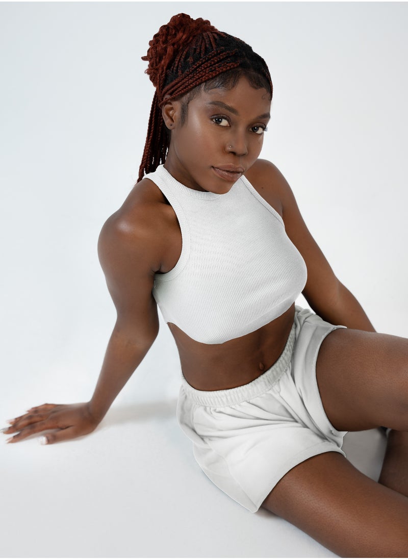 Bernessi - Casual Short and Bra Set for Women, Sport Ladie's Tracksuits for Yoga Exercises Running Fitness Jogger Workout, Lounge Crop Top and Loose Shorts White - Image 1