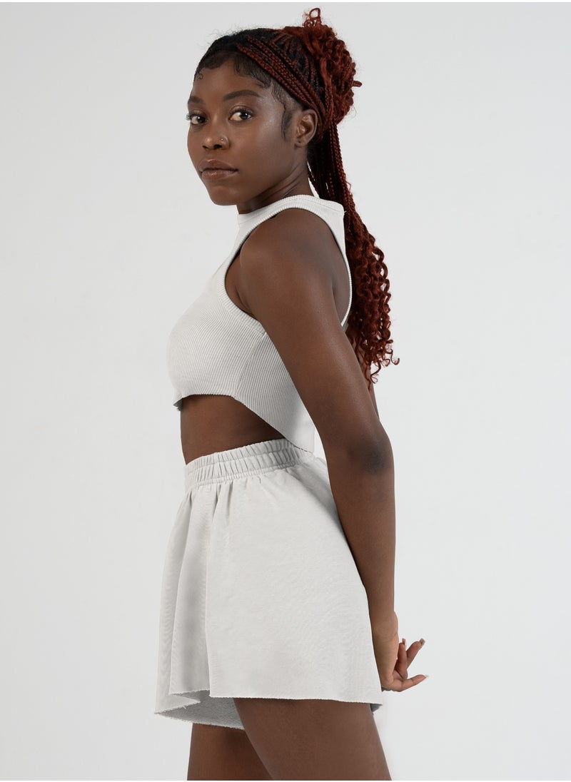 Bernessi - Casual Short and Bra Set for Women, Sport Ladie's Tracksuits for Yoga Exercises Running Fitness Jogger Workout, Lounge Crop Top and Loose Shorts White - Image 1