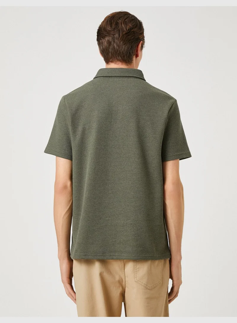 كوتون Varsity T-Shirt Polo Neck Button Detailed Embroidered