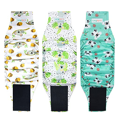 Langsprit Male Belly Bands for Dogs (Pack of 3) - High Absorbing Dog Wraps Male Washable - Reusable Dog Diapers (Koala, X-Large) - Image 1
