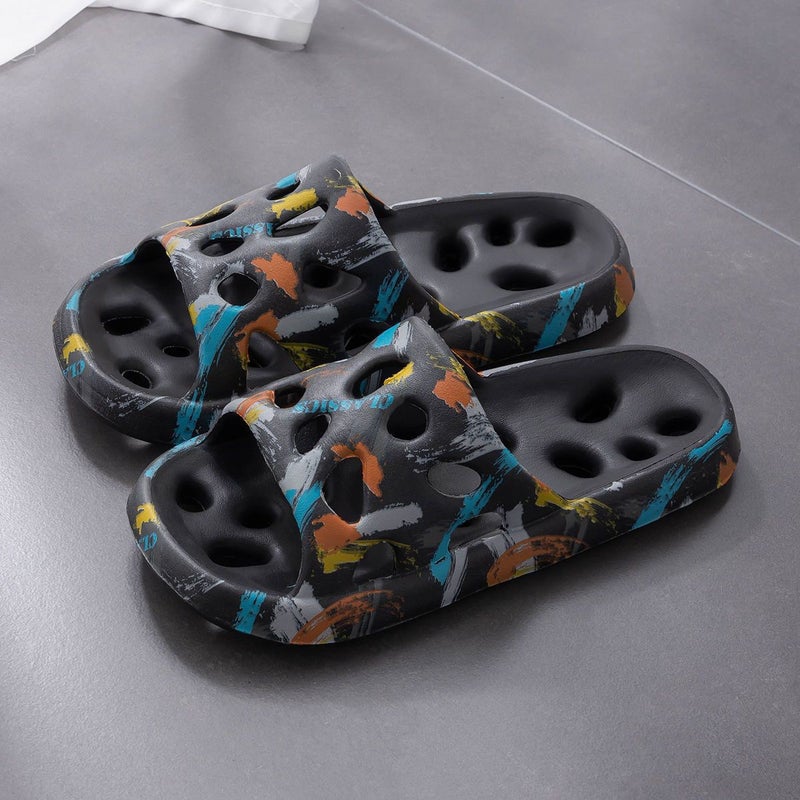 Bathroom Slippers Mens Simple Leakage Hollow Hotel Hotel Couple Bath Toilet Soft Bottom Non-Slip Sandals for Women White graffiti - Image 2
