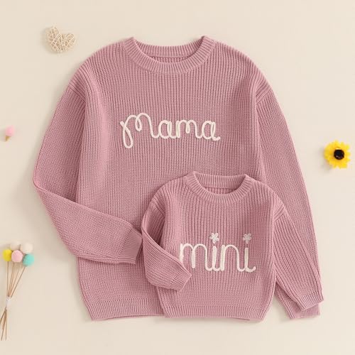 DSORVICD Mommy and Me Outfits Mama and Mini Long Sleeve Knit Sweater Pullover Mother Baby Daughter Matching Outfit Pink - Image 2
