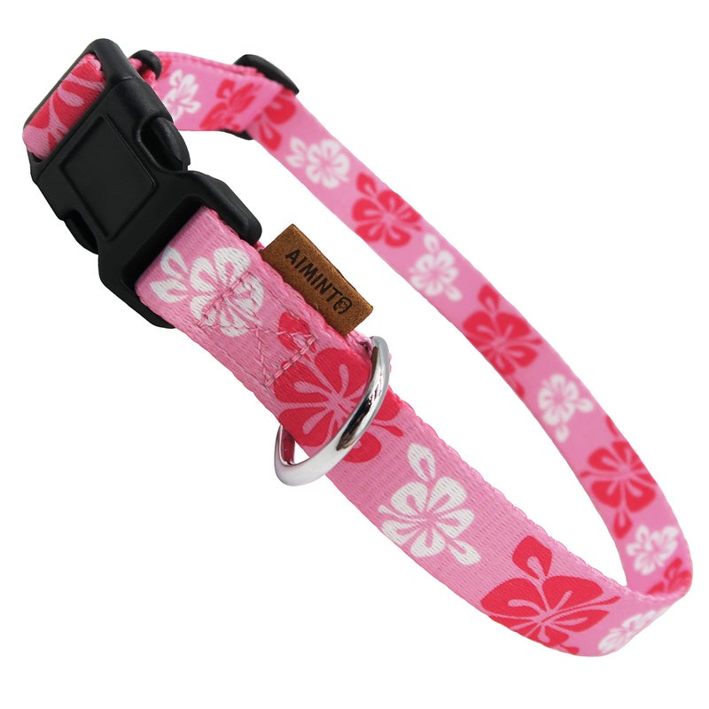 Aiminto Dog Collar, Cute Floral Pattern, Soft and Adjustable Collar with Quick Release Buckle (XS (Neck 9-13", Width 3/8"), Hawaiian Pink) - Image 1