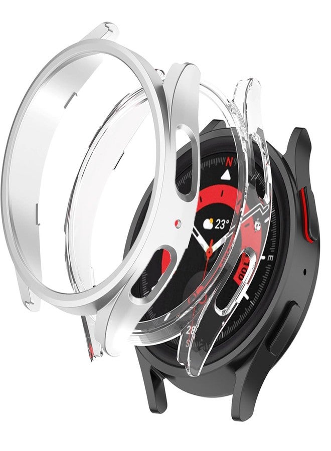 Yrzper Compatible with Samsung Galaxy Watch 5 Pro 45mm Hard PC Protective Case Edge Protector Bumper Frame Cover Shockproof Protective Face for Galaxy Watch 5 Pro 45mm (Clear Silver) - Image 1