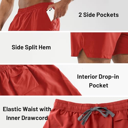 MIER Men's Workout Running Shorts Quick Dry Active 5 Inches Shorts with Pockets, Lightweight and Breathable, Red, S - Image 4