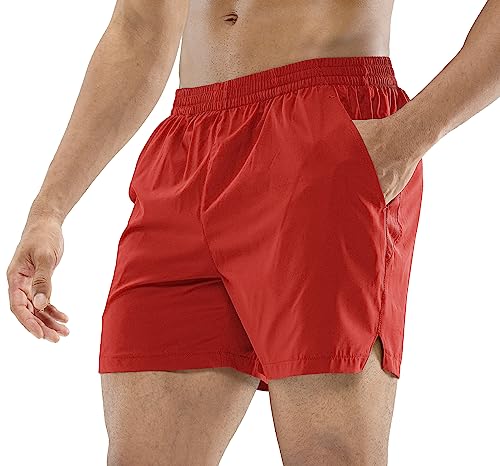 MIER Men's Workout Running Shorts Quick Dry Active 5 Inches Shorts with Pockets, Lightweight and Breathable, Red, S - Image 1