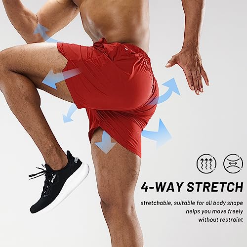MIER Men's Workout Running Shorts Quick Dry Active 5 Inches Shorts with Pockets, Lightweight and Breathable, Red, S - Image 3