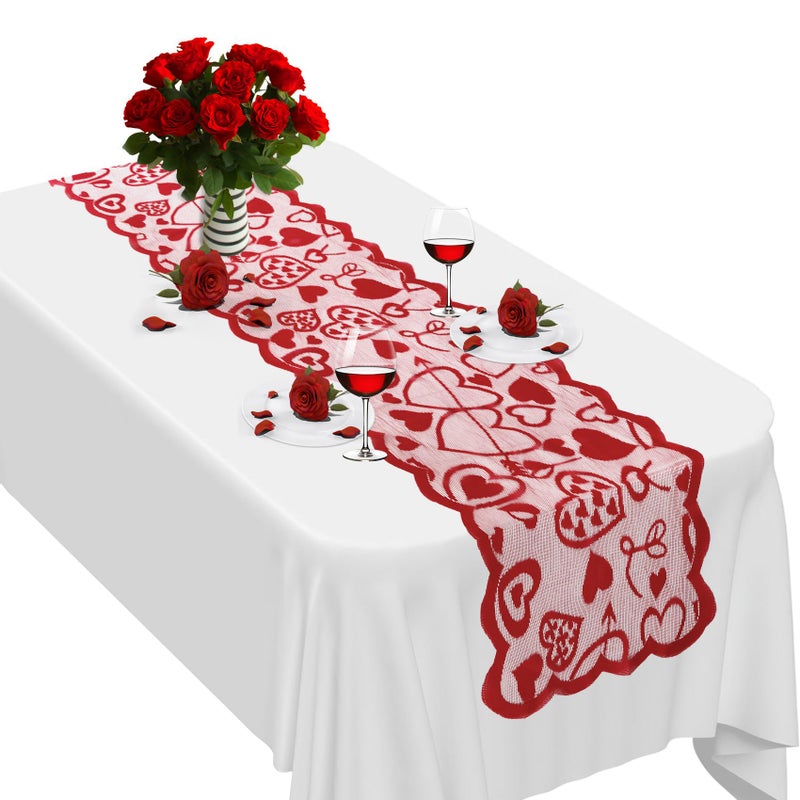 Luktastic Valentines Table Runner, 13 x 72 Inch Red Heart Lace Table Runner for Valentines Decorations Romantic Home Kitchen Dining Table Decor Outdoor Indoor Wedding Holiday Anniversary Party Decorations - Image 1