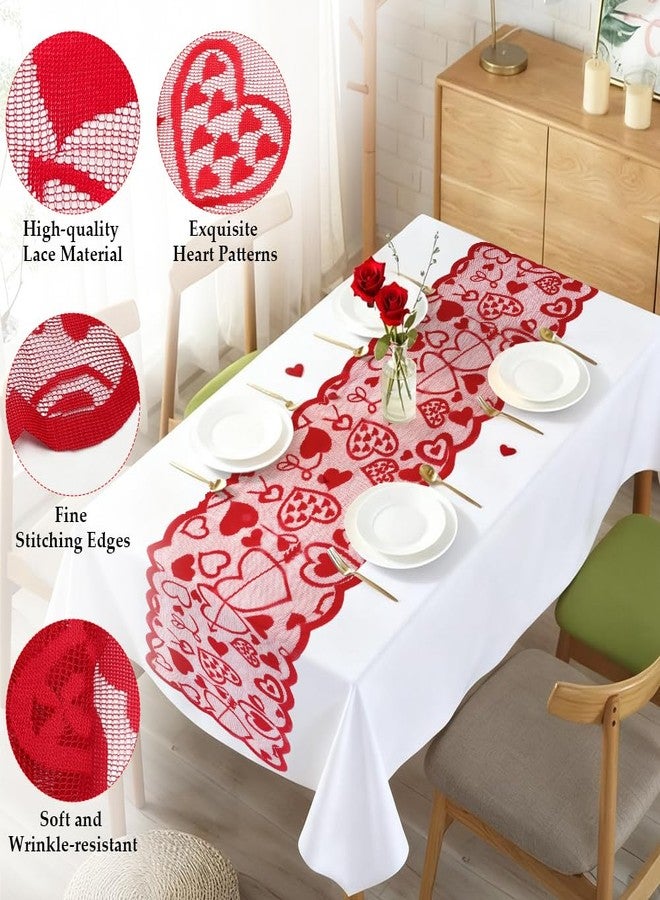 Luktastic Valentines Table Runner, 13 x 72 Inch Red Heart Lace Table Runner for Valentines Decorations Romantic Home Kitchen Dining Table Decor Outdoor Indoor Wedding Holiday Anniversary Party Decorations - Image 3