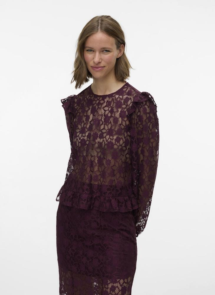 فيرو مودا بلوزة بأكمام طويلة وتفاصيل دانتيل من فيمميتا - Image 1