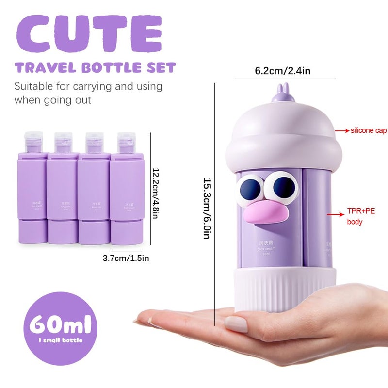 M'AYCREATE MAYCREATE® Travel Bottles Set, 4Pcs 60ml Silicone Travel Bottles Modular Toiletries Containers Leaking Proof Flip-up Lids Design for Shampoo, Shower Gel, Body Lotion, Face Cream, Moisturizer - Image 3