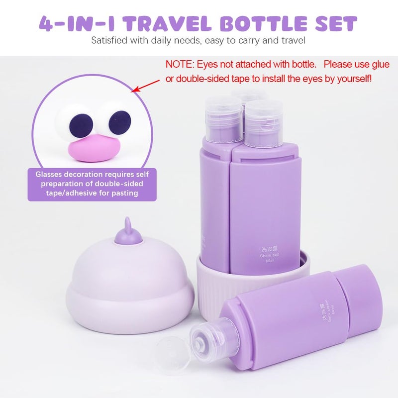M'AYCREATE MAYCREATE® Travel Bottles Set, 4Pcs 60ml Silicone Travel Bottles Modular Toiletries Containers Leaking Proof Flip-up Lids Design for Shampoo, Shower Gel, Body Lotion, Face Cream, Moisturizer - Image 2