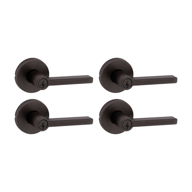 Kwikset Halifax Entry Door Handle with Lock and Key  Secure Keyed Reversible Lever Exterior  for Front Entrance and Bedrooms  Venetian Bronze  4 Pack  Pick Resistant SmartKey Rekey Security - Image 1