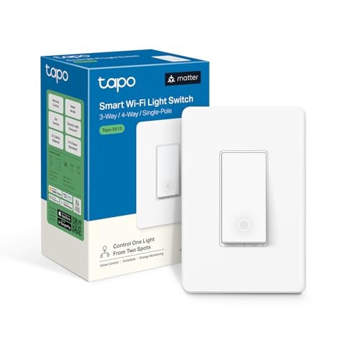 tapo TP-Link Tapo Smart Switch, Single-Pole/3-Way/4-Way, Matter Compatible, Energy Monitoring, Neutral Wire Required, Works with Alexa, Siri, Google Home, SmartThings, UL Certified, 2.4GHZ Wi-Fi, Tapo S515 - Image 1
