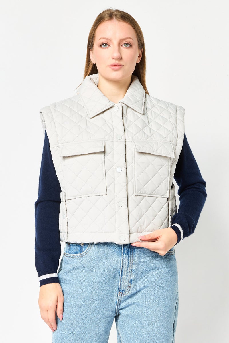 Andrew Marc Women Quilted Jacket Vest, Light Grey - Image 1