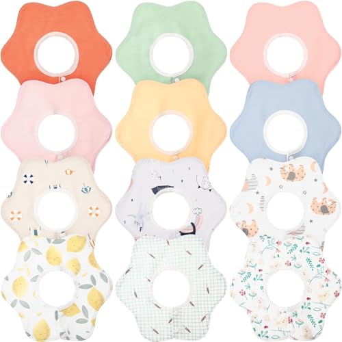 JaGely 12 Pack 360 Rotate Cotton Baby Bibs Soft Absorbent Newborn Drooling Bib for Teething and Feeding Unisex Toddler Baby Bibs Waterproof Snap Cotton Infant Drool Burp Cloth for Infant 012 Months - Image 1