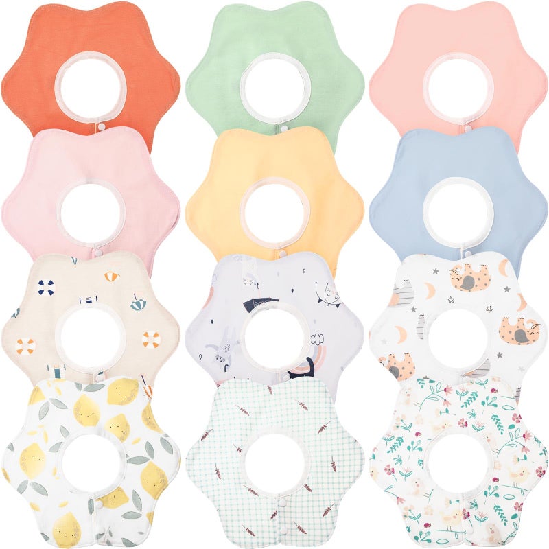 JaGely 12 Pack 360 Rotate Cotton Baby Bibs Soft Absorbent Newborn Drooling Bib for Teething and Feeding Unisex Toddler Baby Bibs Waterproof Snap Cotton Infant Drool Burp Cloth for Infant 012 Months - Image 2