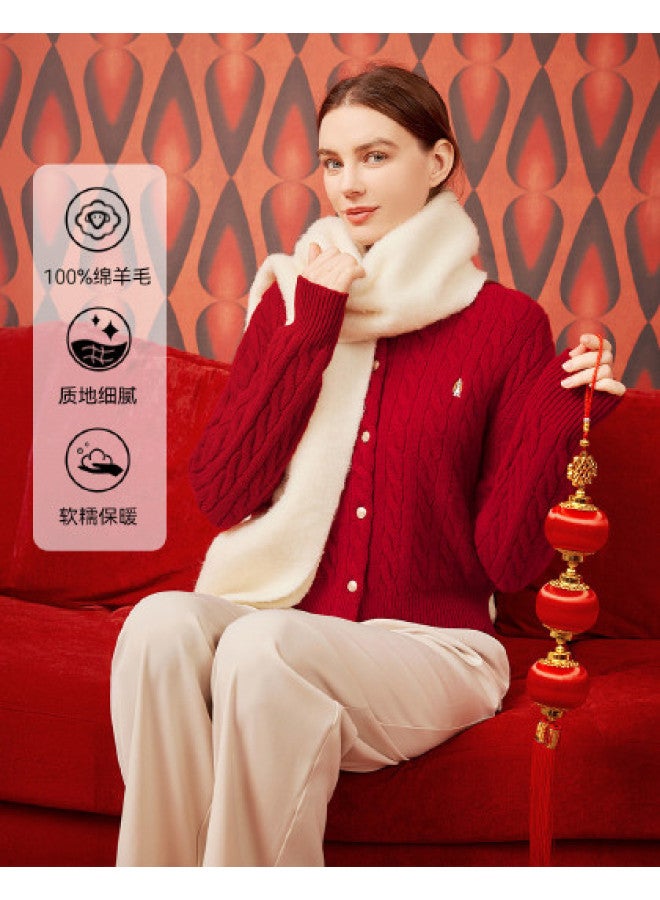 Hush Puppies New Year Edition Wool Cardigan Coat Autumn Winter Casual Cable Knit Women's Sweater - Image 1