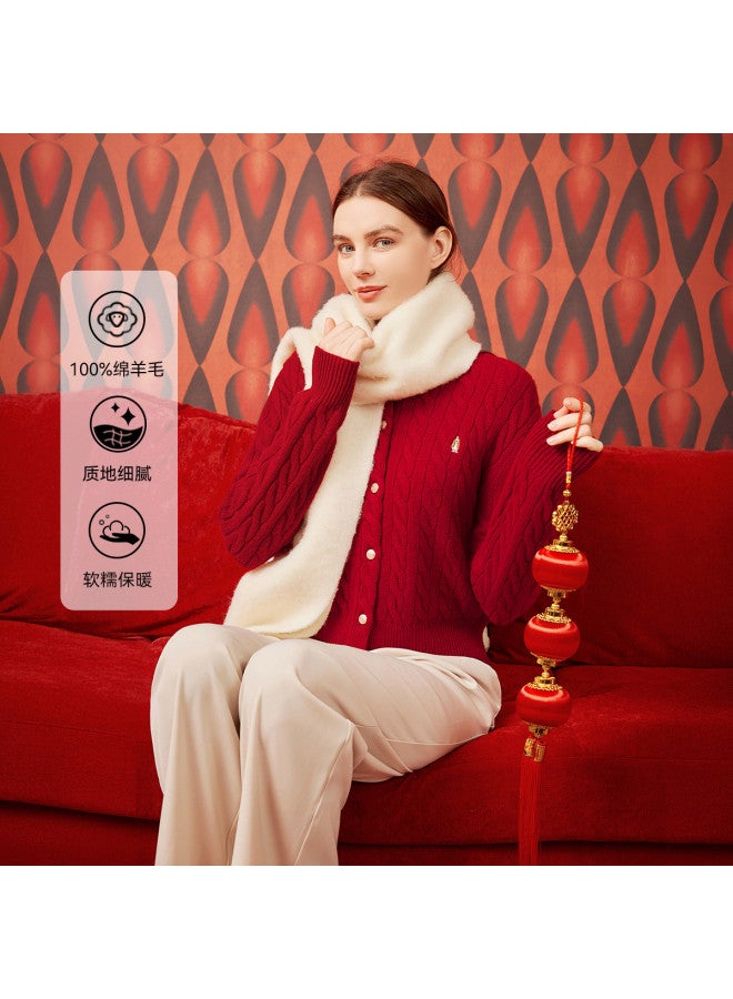 Hush Puppies New Year Edition Wool Cardigan Coat Autumn Winter Casual Cable Knit Women's Sweater - Image 2