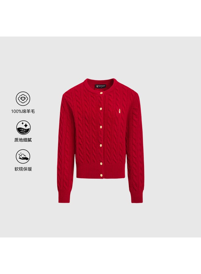 Hush Puppies New Year Edition Wool Cardigan Coat Autumn Winter Casual Cable Knit Women's Sweater - Image 4