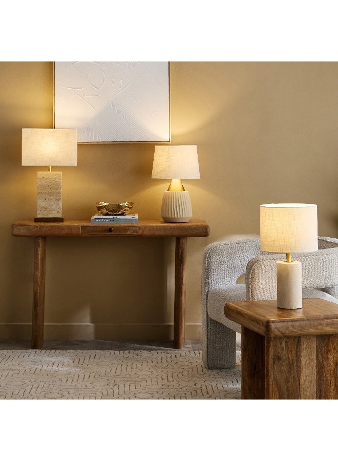 Home Box مصباح طاولة من الترافرتين مع ظل من الكتان للمنزل - Image 4