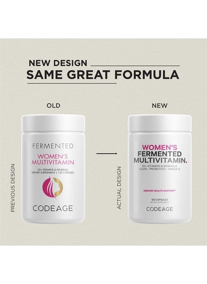 Codeage Women's Daily Multivitamin, 25+ Vitamins & Minerals, Fermented, Organic Whole Foods, Probiotics Supplement - Vitamin A, Vitamin B, Vitamins C, D, E & K, Omega 3, Zinc – Vegan - 120 Capsules  - Image 3