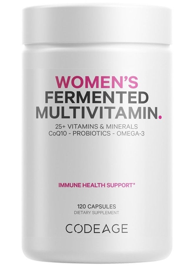 Codeage Women's Daily Multivitamin, 25+ Vitamins & Minerals, Fermented, Organic Whole Foods, Probiotics Supplement - Vitamin A, Vitamin B, Vitamins C, D, E & K, Omega 3, Zinc – Vegan - 120 Capsules  - Image 1