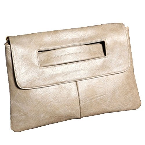 NIGEDU Women Handbags PU Leather Female Clutch Handbag Messenger Bag Large Solid High Capacity (Khaki) - Image 1